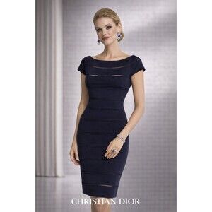 Christian Dior Bateau Neckline Knee-Length Dress Size: L